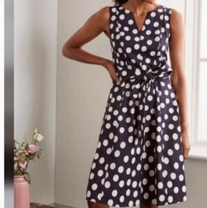 Boden Mischa Dress French Navy Polka Dot Size 14 EUC